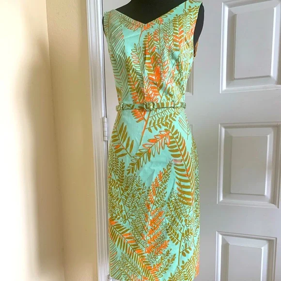 David Meister | Dresses | David Meister Green Linen Belted Sheath Dress |  Poshmark